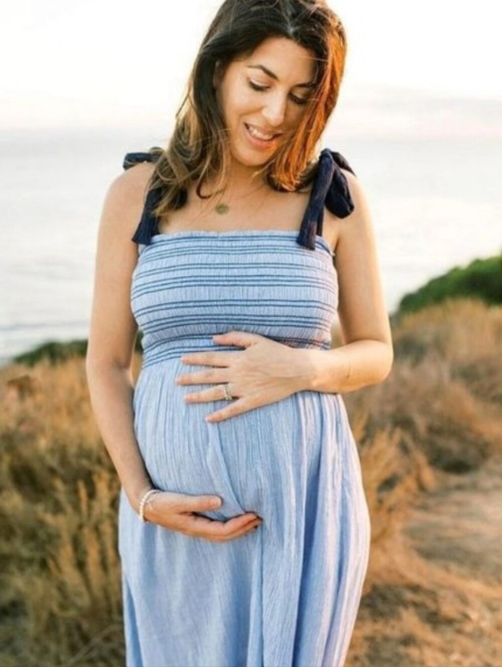 Hatch The Margaux Maternity Midi Dress Blue Gingham Bow Cotton Coastal Size M